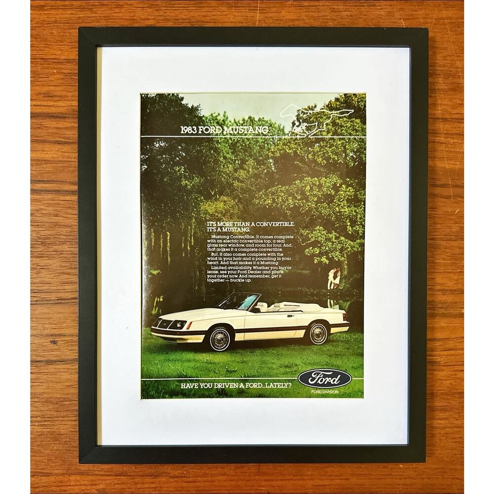 Framed 1983 Ford Mustang Convertible Print Magazine Ad 1982
